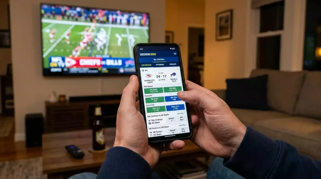 Bet builder interface at a UK bookmaker showing multiple NFL market selections for a single game