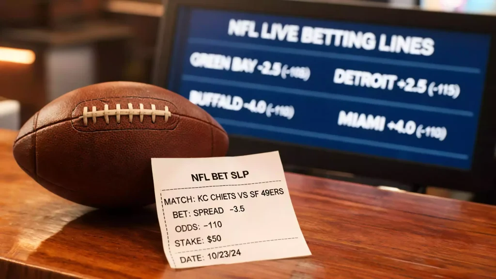 Visual breakdown of NFL bet types for UK punters including spreads, props, and parlays