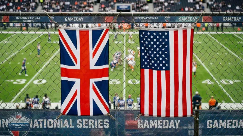 Side-by-side comparison of UK and US NFL betting interfaces showing different odds formats and market layouts